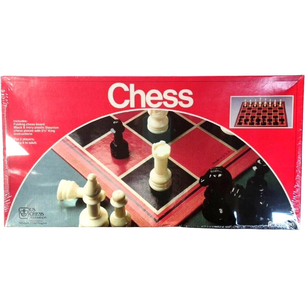 Vintage Chess Set W/ Folding Board Full Size Chess Pieces Classic Strategy Game